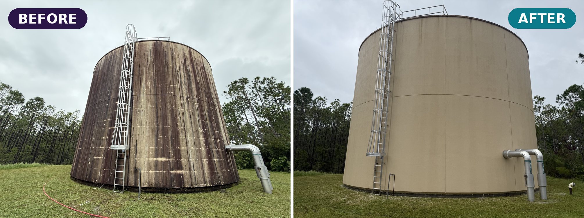 Institutional storage tank before and after an Exo-Pro soft wash